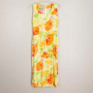 Rabbit Designs Sun Dress 12 Petite Yellow Orange Floral Front Tie Sleeveless